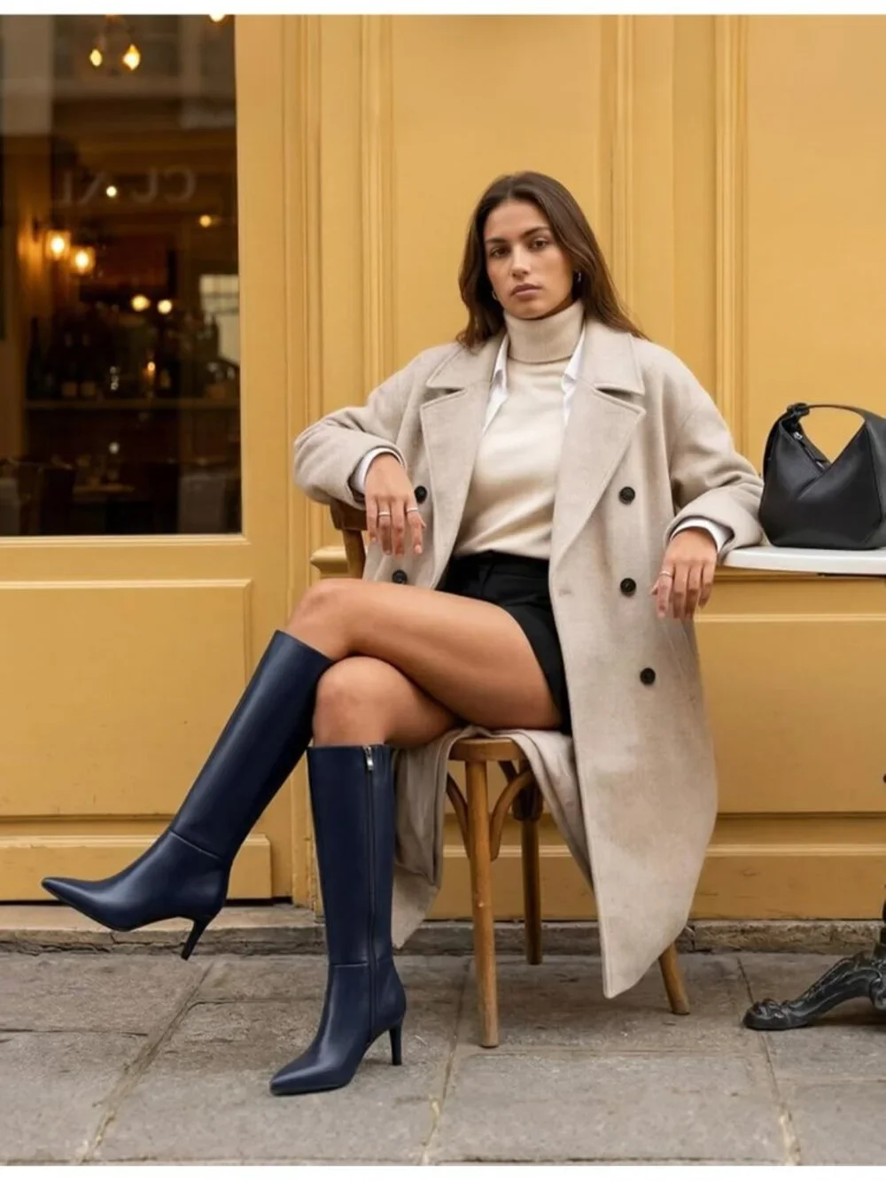Women's Blue Pointed Toe Faux Leather Stiletto Heel Over The Knee Boots